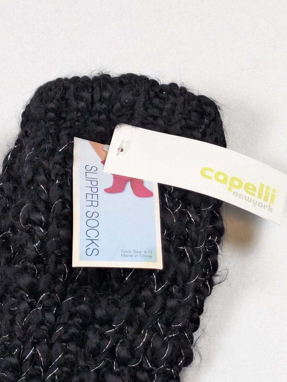 Capelli New York Black Metallic Knit Slipper Socks